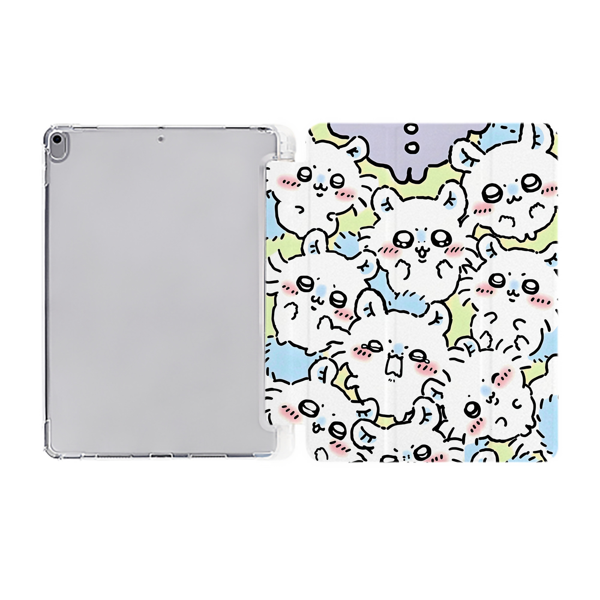 （画像用） ちいかわ Chii-kawa IPad ケース ペン収納付き 三つ折りスタンド PUレザー×シリコン 対応機種9.5/10.5/10.9インチ